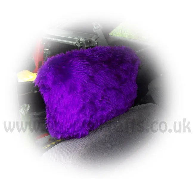 Purple fluffy faux fur car headrest covers 1 pair