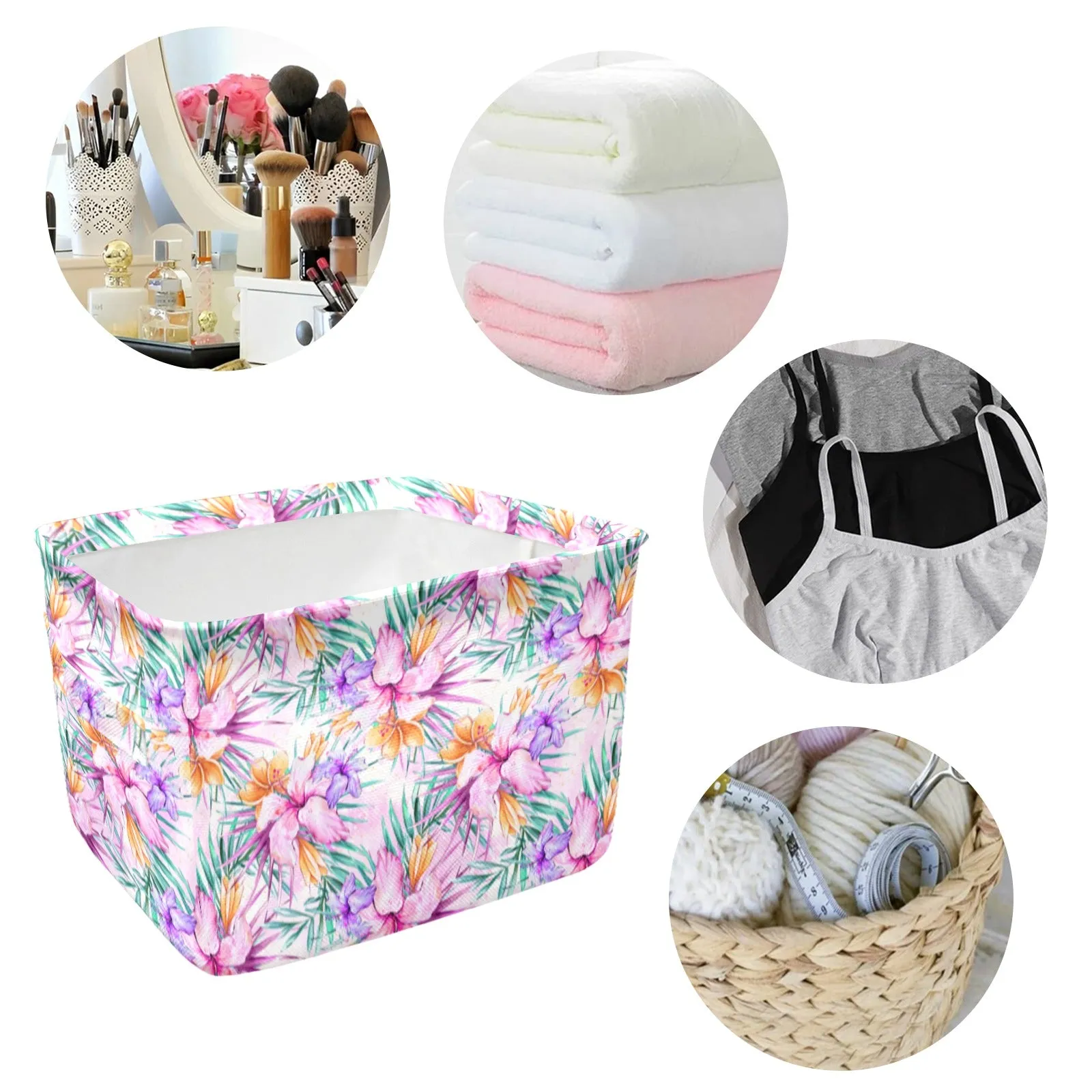 Purple Hibiscus Fabric Storage Basket