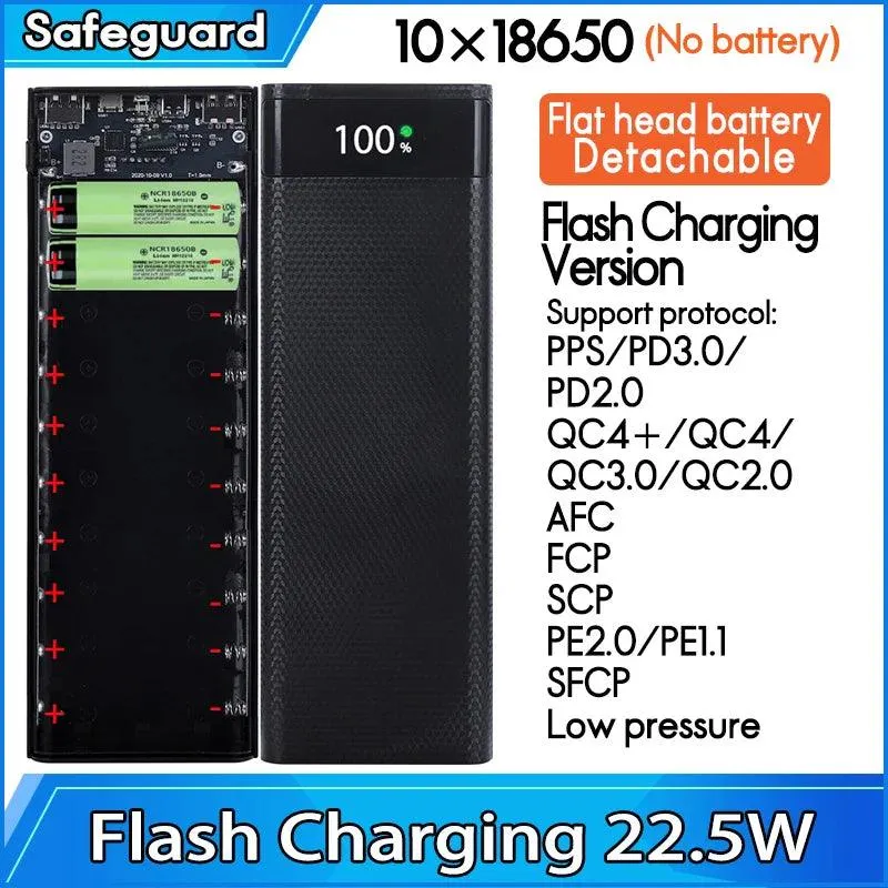 Quick Charging Power Bank Case 18650 battery box Mobile Phone USB Type C 5v fast Charger battery Holder storage Box  22.5W QC3.0