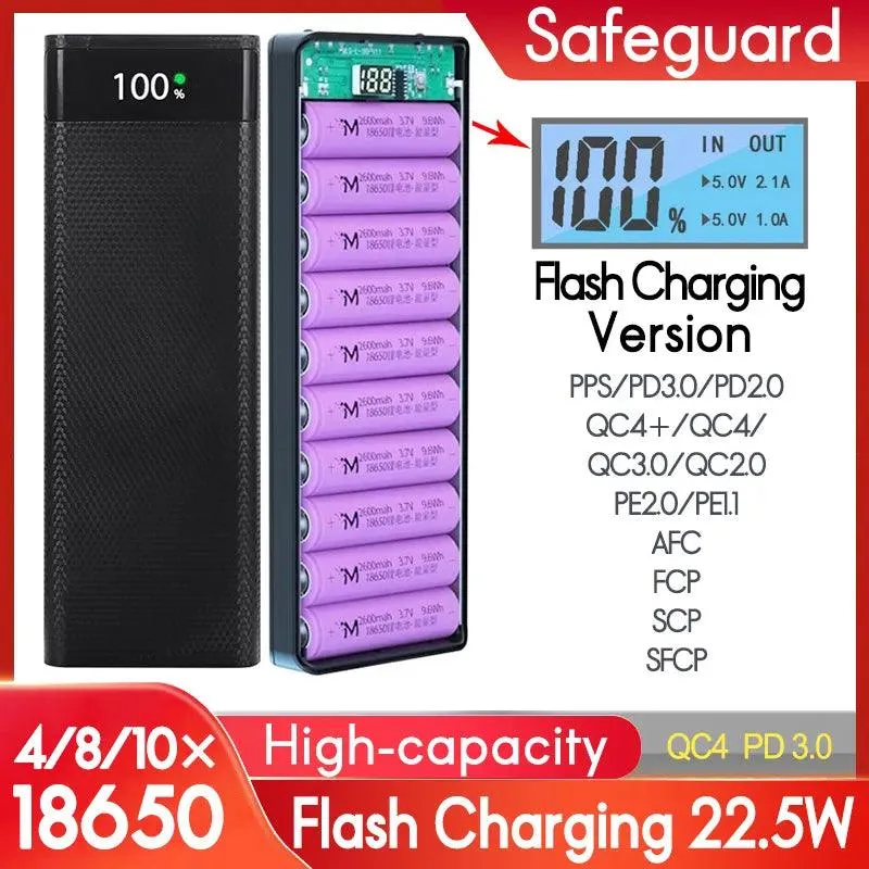 Quick Charging Power Bank Case 18650 battery box Mobile Phone USB Type C 5v fast Charger battery Holder storage Box  22.5W QC3.0