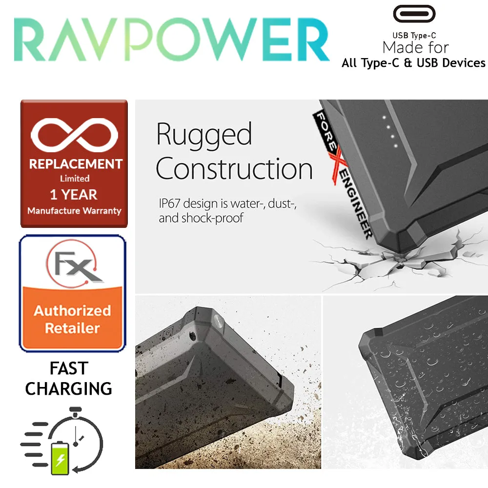 RAVPower RP-PB097 Waterproof Power Bank 20100mAh with 45WPD   QC3.0 and Built-in flashlight - Black