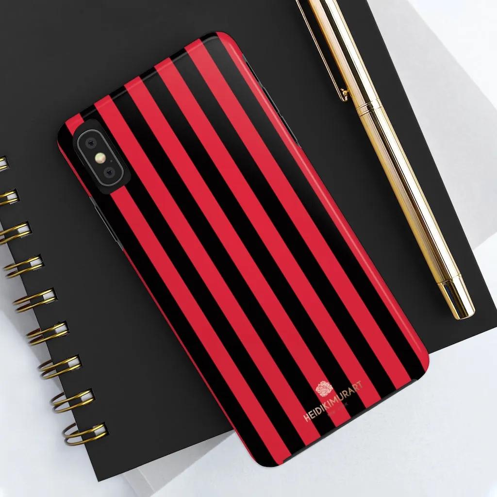 Red Black Stripe iPhone Case, Modern Stripes Case Mate Tough Samsung Galaxy Phone Cases