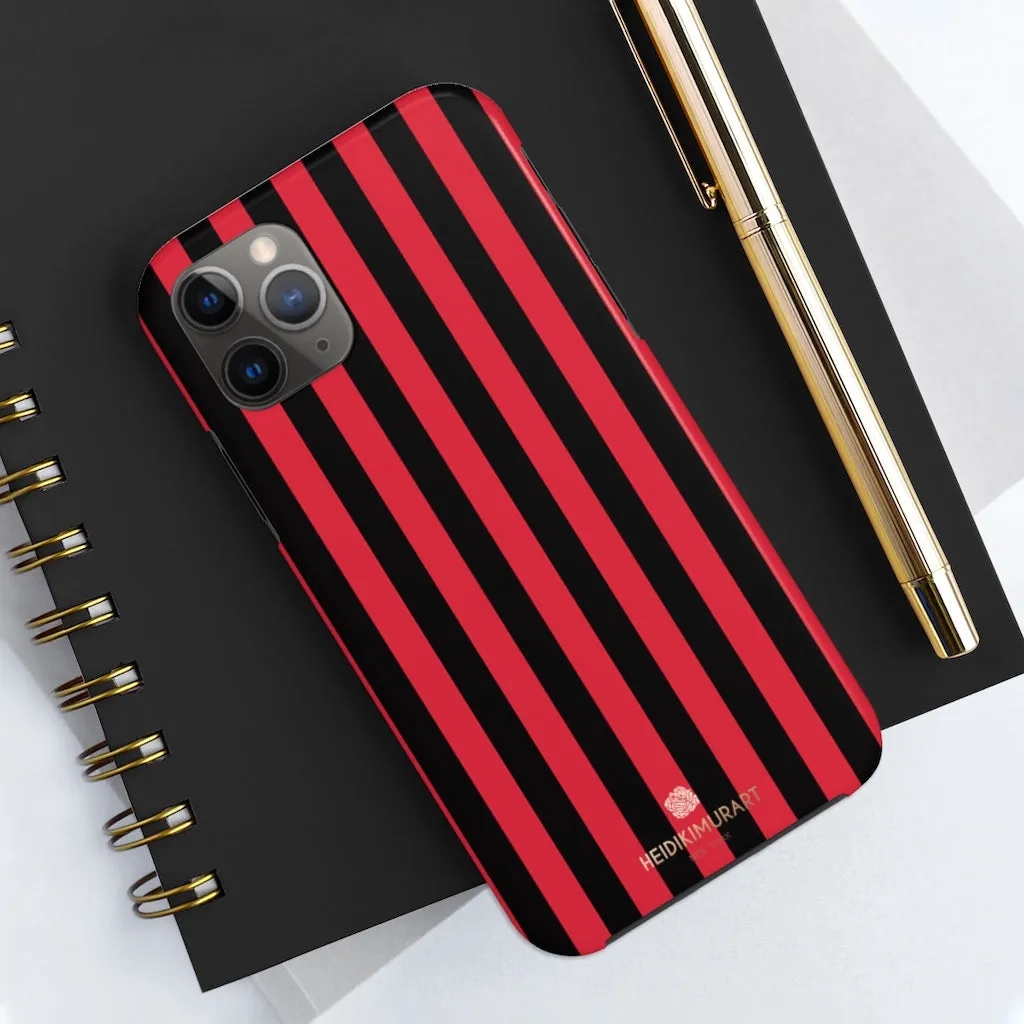 Red Black Stripe iPhone Case, Modern Stripes Case Mate Tough Samsung Galaxy Phone Cases