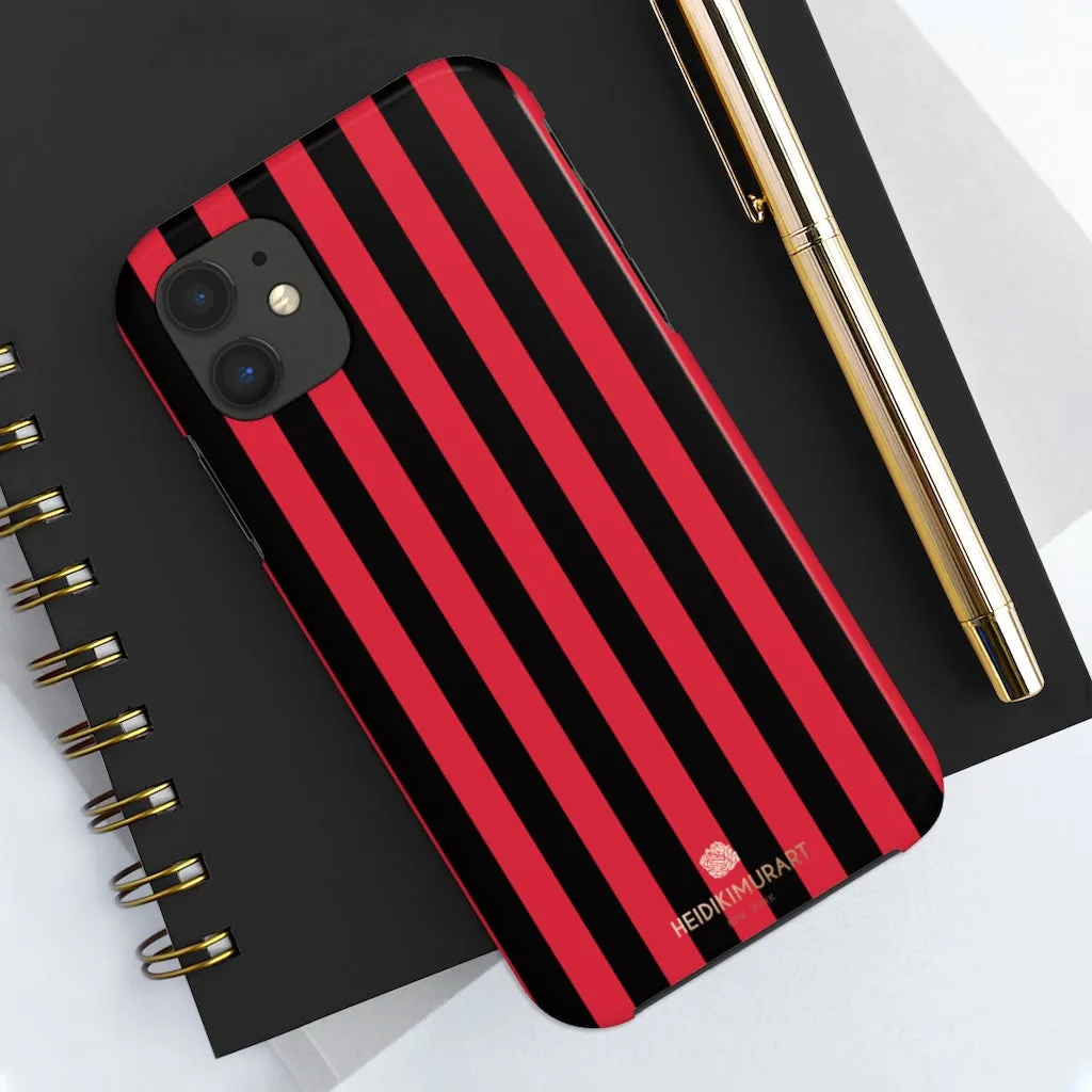 Red Black Stripe iPhone Case, Modern Stripes Case Mate Tough Samsung Galaxy Phone Cases