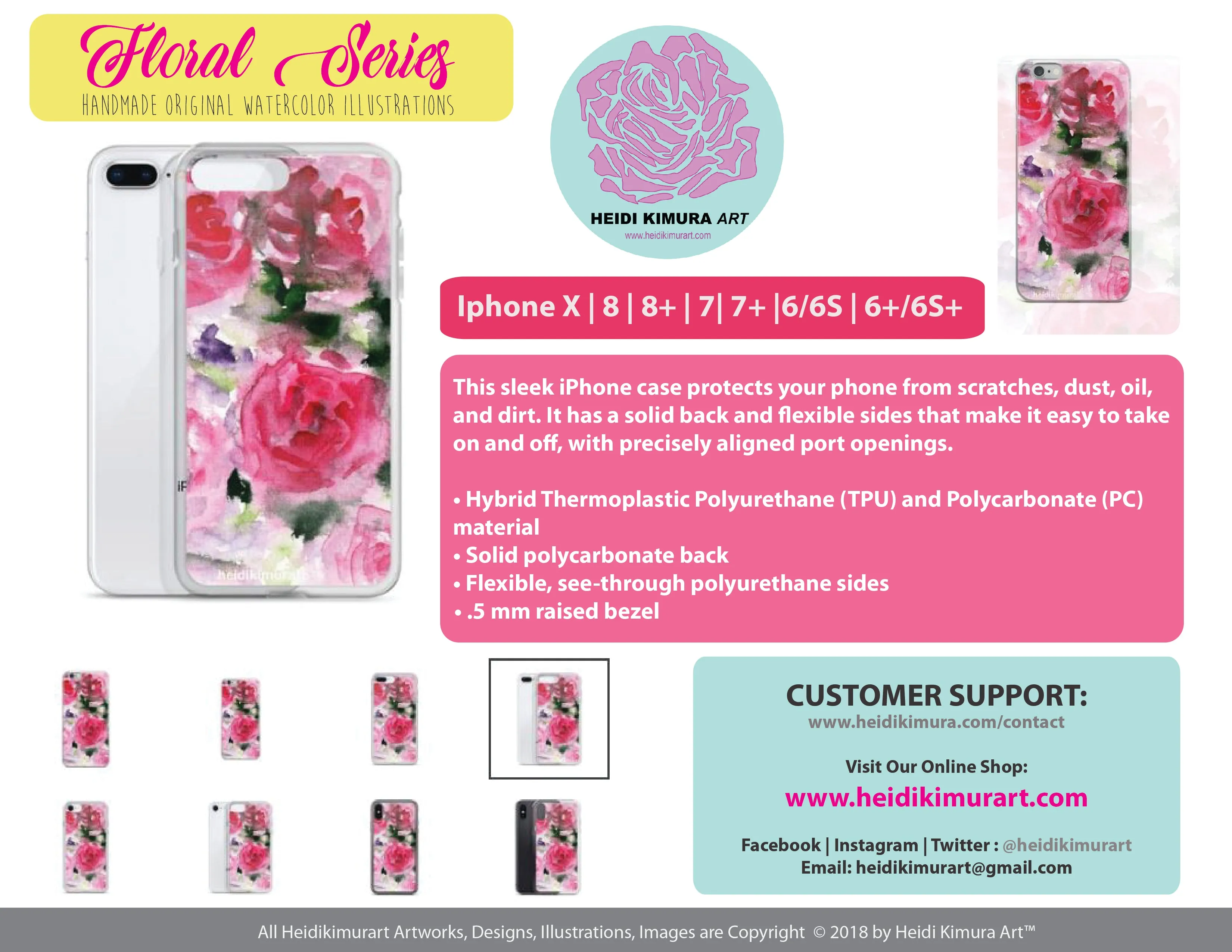 Red Rose Floral Phone Case, iPhone X | XS | XR | XS Max | 8 | 8  | 7| 7  Phone Case-Printed in USA/EU