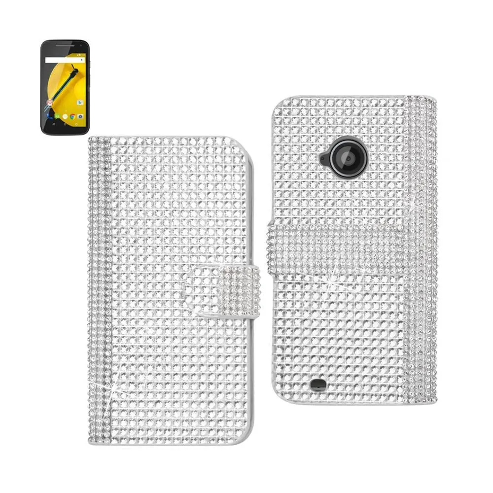 Reiko Diamond Flip Case For Motorola Moto E Lte (2Nd Generation) Motorola Xt1527-Xt1511-Xt1505-Xt1524 Silver