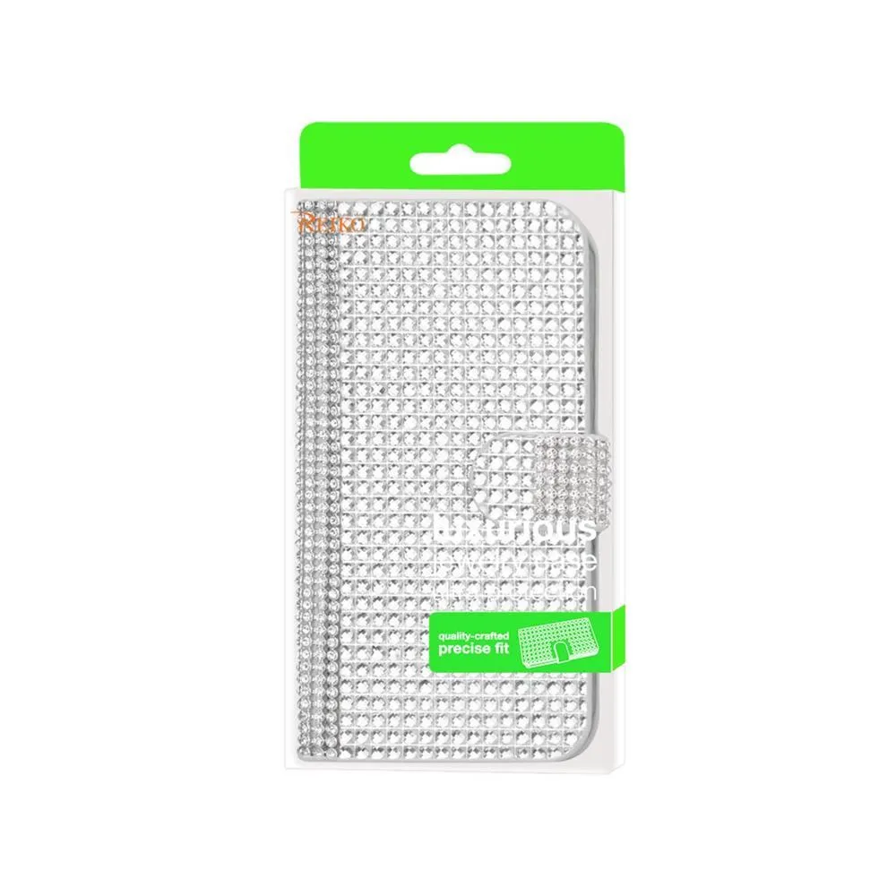 Reiko Diamond Flip Case For Motorola Moto E Lte (2Nd Generation) Motorola Xt1527-Xt1511-Xt1505-Xt1524 Silver