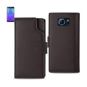 Reiko Samsung Galaxy Note 5 Genuine Leather Flip Wallet Case With Multi-Page Car Holders & Rfid Shielded Card Slots In Umber