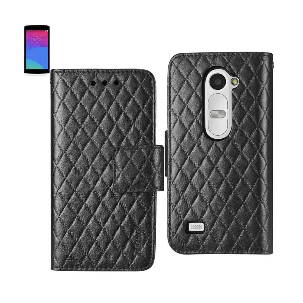 Reiko Wallet Case 3 In 1 For LG Leon/ LG H326 Rhombus Pattern Black Black