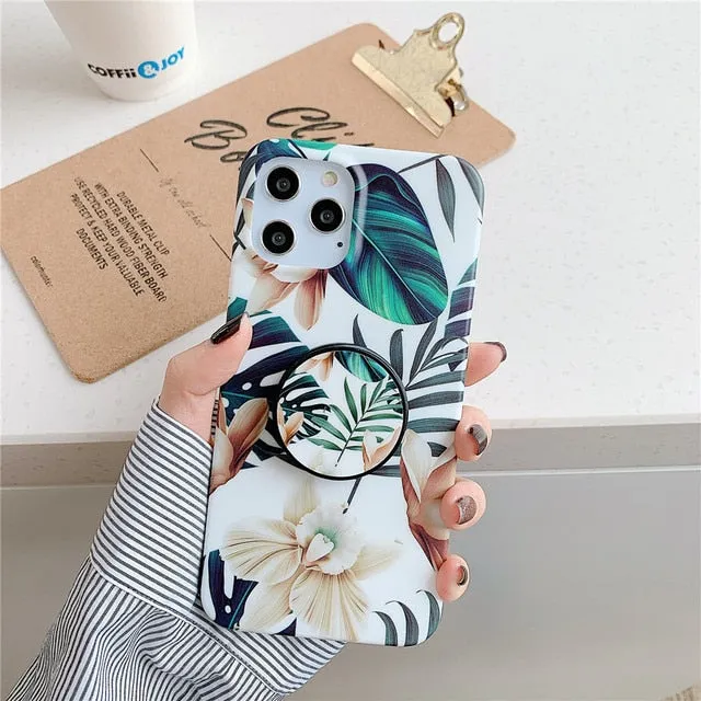 Retro Palm Floral Slim Case Cover With Same Design Holder