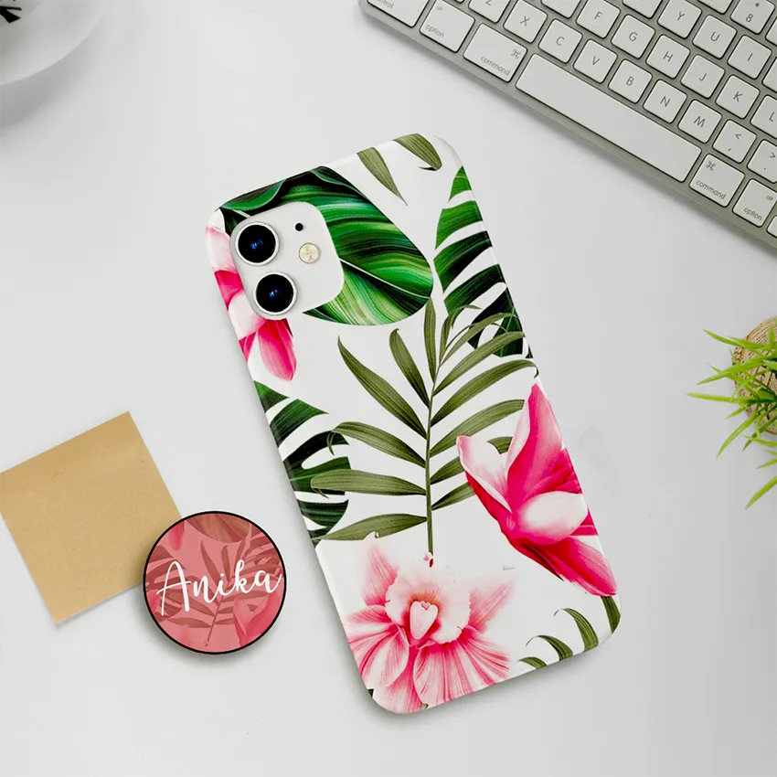 Retro Palm Floral Slim Case Cover With Same Design Holder