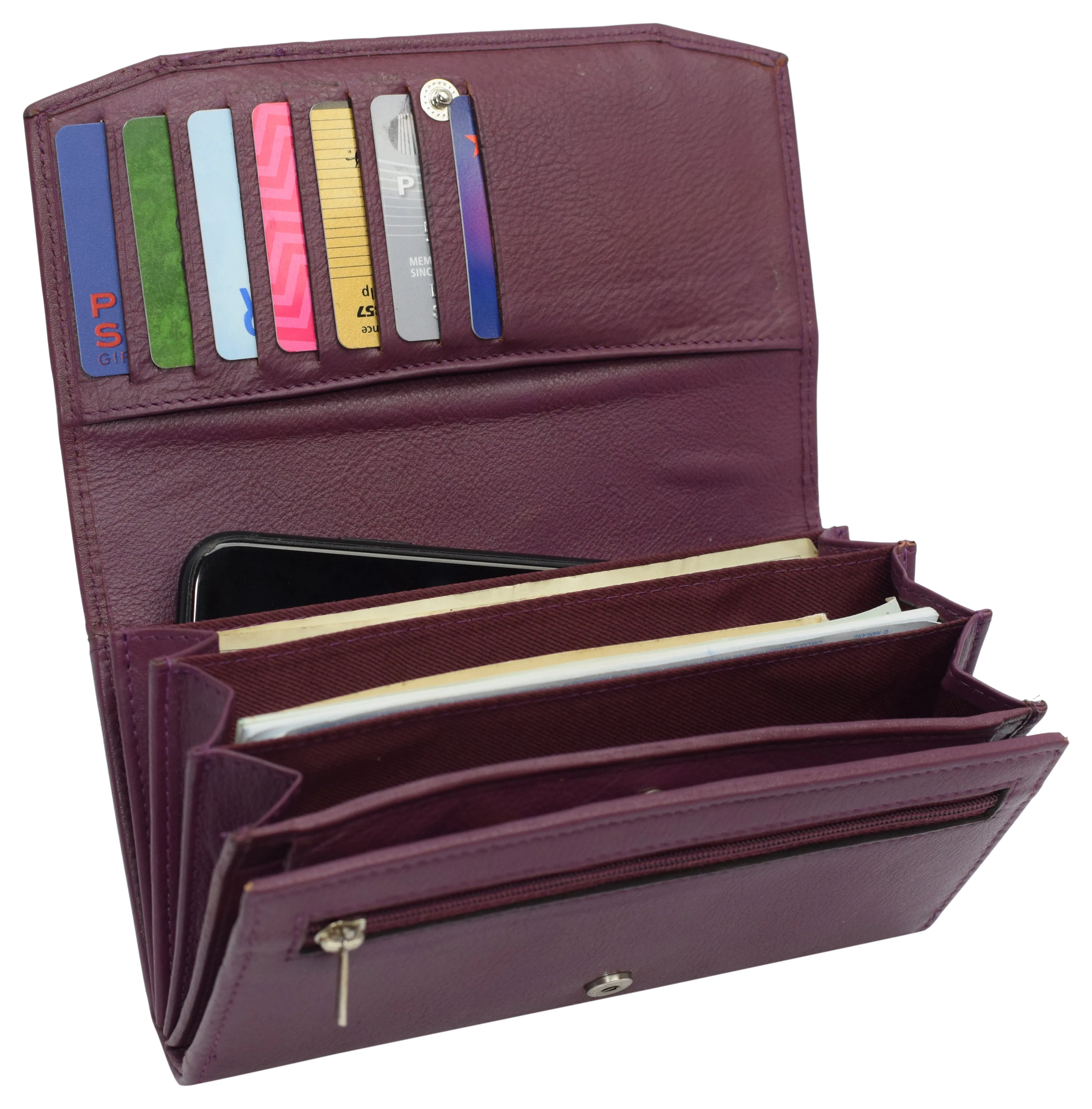 RFIDCN3547 Womens Genuine Leather Wallets RFID Blocking Accordion Trifold Card Holder Ladies Phone Clutch