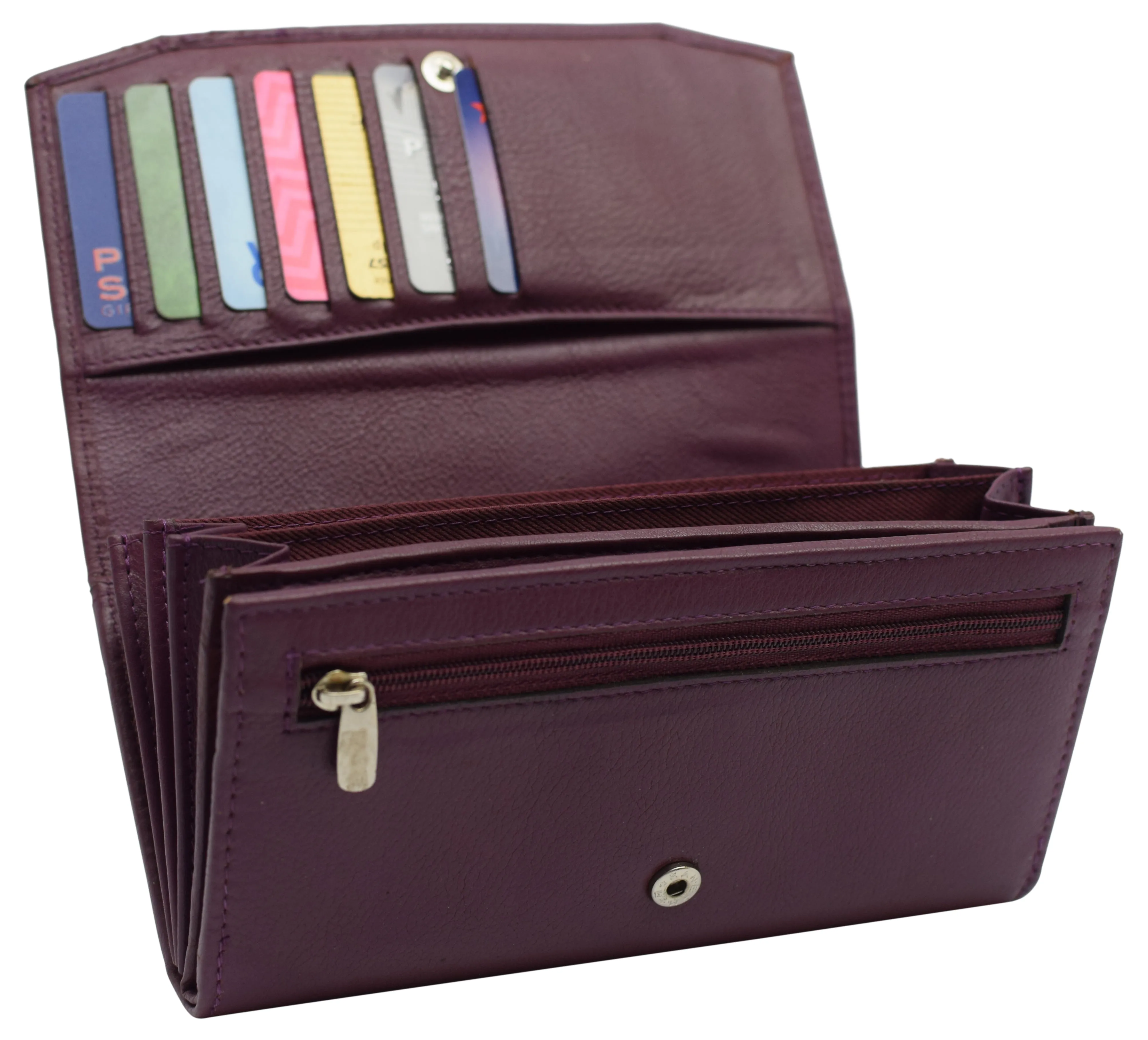 RFIDCN3547 Womens Genuine Leather Wallets RFID Blocking Accordion Trifold Card Holder Ladies Phone Clutch