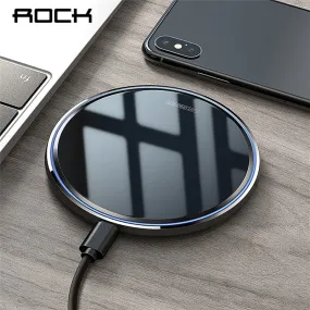 ROCK Metal 15W 10W Wireless Charger Mirror Fast Charging for iPhone 8 X XR XS Max Samsung S10 S9 Desktop Wireless Charger Pad