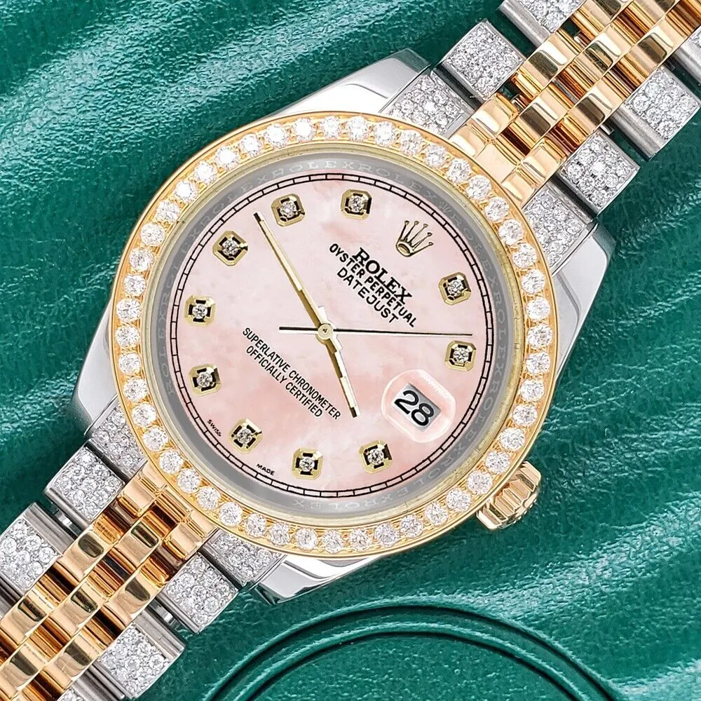 Rolex Datejust 31mm 2-Tone Watch 3.56ct Diamond Pink MOP Dial/Bezel/Bracelet TFJ-142507995