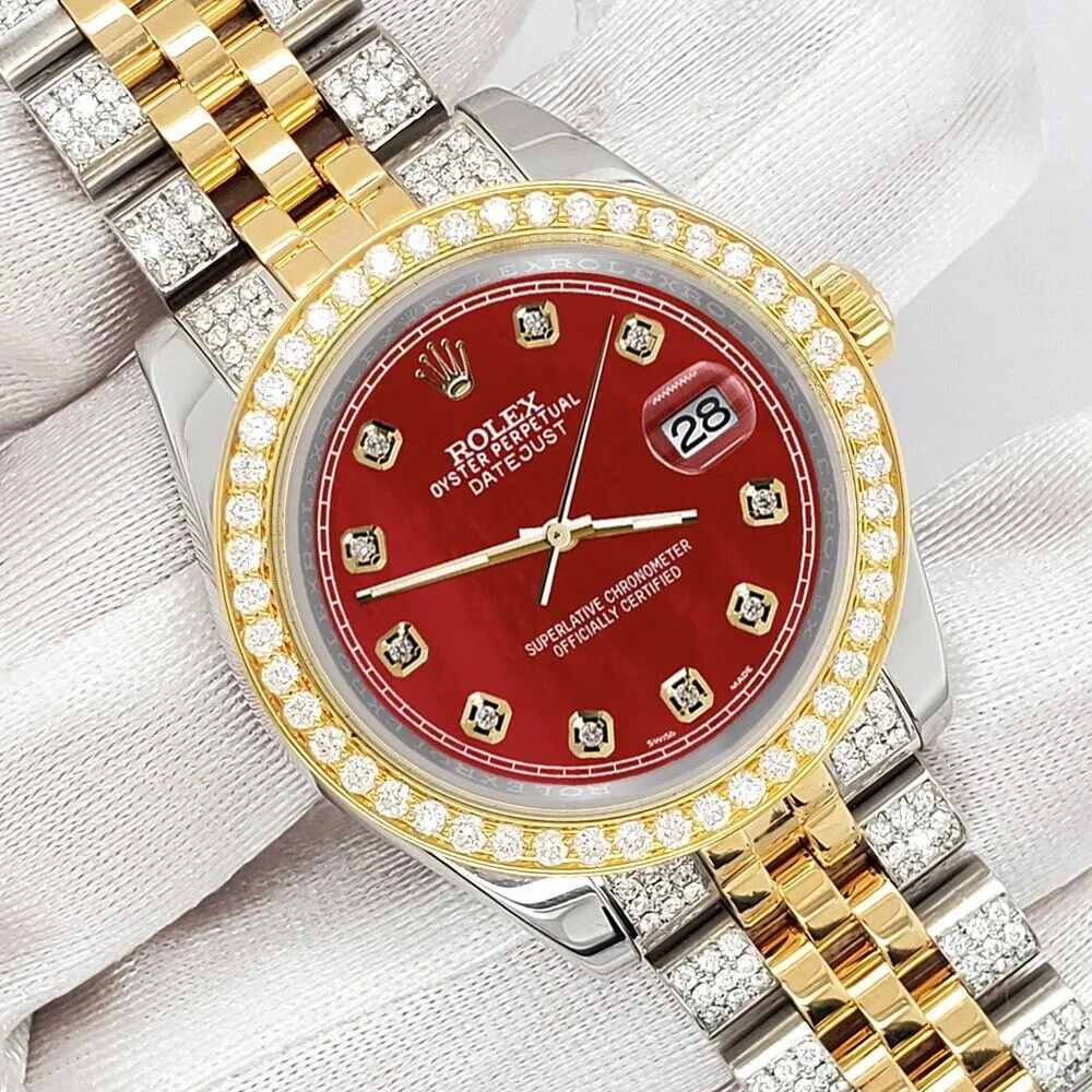 Rolex Datejust 31mm 2-Tone Watch 3.56ct Diamond Red MOP Dial/Bezel/Bracelet TFJ-142507994