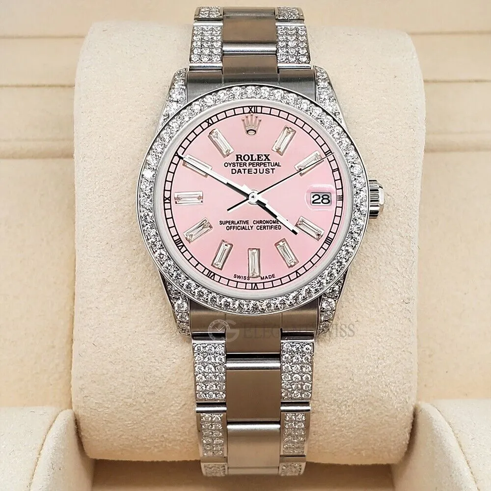 Rolex Datejust 31mm 3.5ct Diamonds With Pink Baguette Dial Steel Watch TFJ-142507919