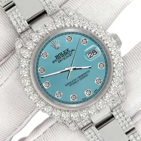 Rolex Datejust 31mm Pave 7.2ct Iced Diamond Turquoise Track Watch  TFJ-142508406