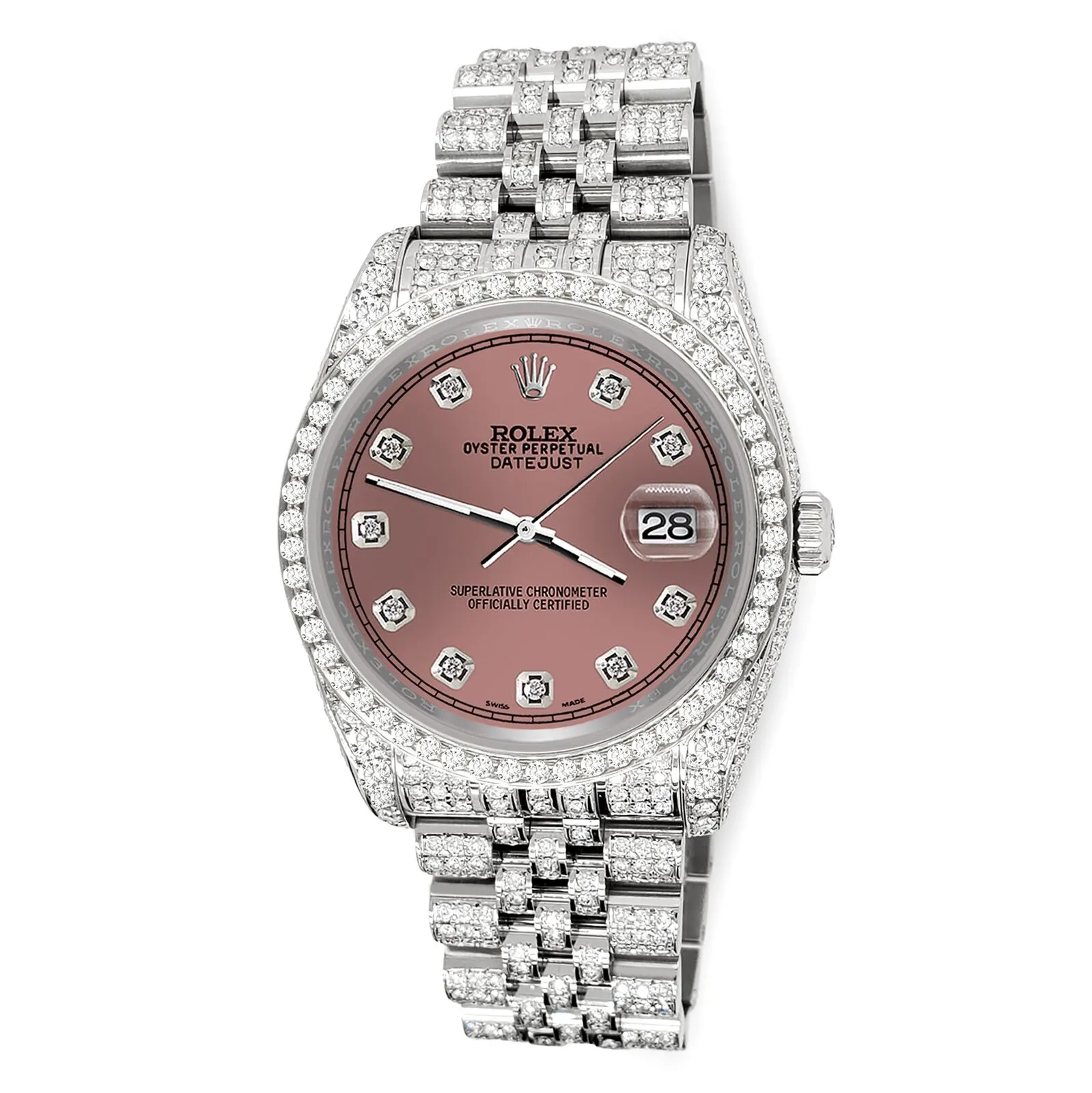 Rolex Datejust 36mm 10.2ct Diamond Salmon Track Jubilee Watch  TFJ-142508368