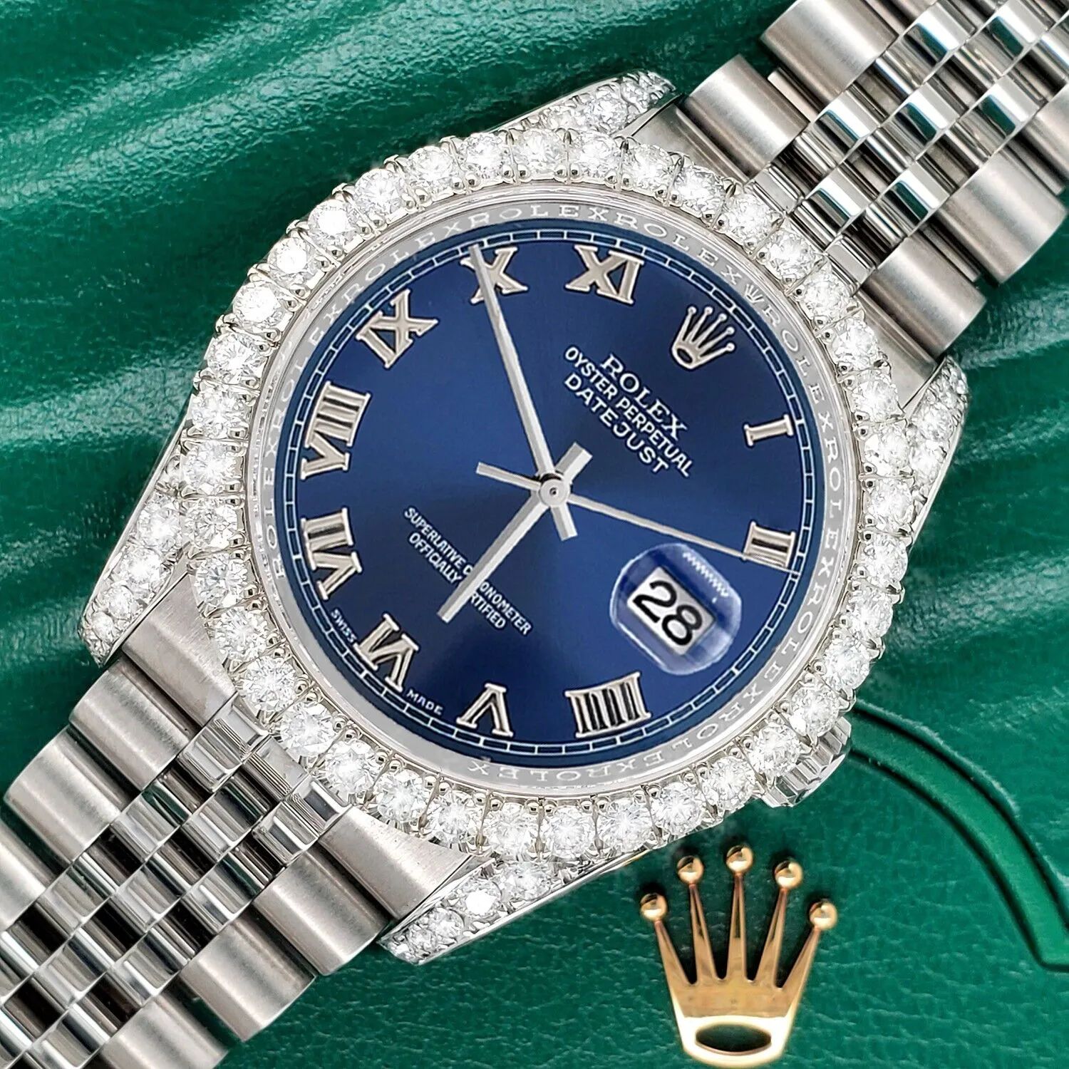 Rolex Datejust  36mm 3.9CT Diamond Bezel/Lugs/Blue Roman Dial Steel Watch TFJ-142507979