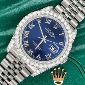 Rolex Datejust  36mm 3.9CT Diamond Bezel/Lugs/Blue Roman Dial Steel Watch TFJ-142507979