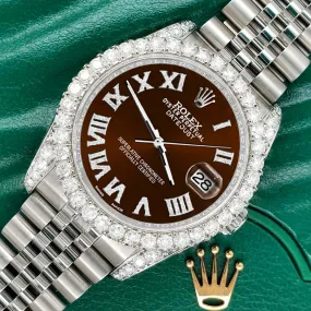 Rolex Datejust  36mm 4.2CT Diamond Bezel/Lugs/Chocolate Roman Dial Watch TFJ-142508673