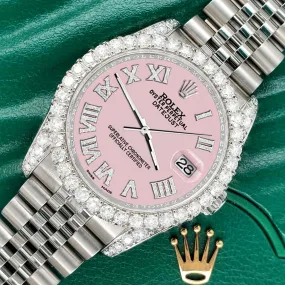 Rolex Datejust  36mm 4.2CT Diamond Bezel/Lugs/Orchid Pink Dial Steel Watch TFJ-142508680