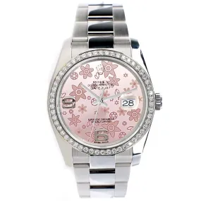 Rolex Datejust 36MM Pink Floral Dial Watch with Custom Diamond Bezel   TFJ-142507983