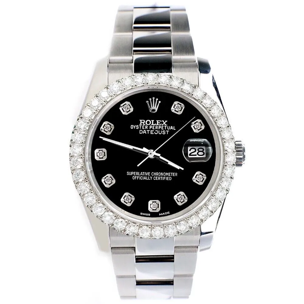 Rolex Datejust Diamond Bezel/Black Diamond Dial Steel Watch TFJ-142507916