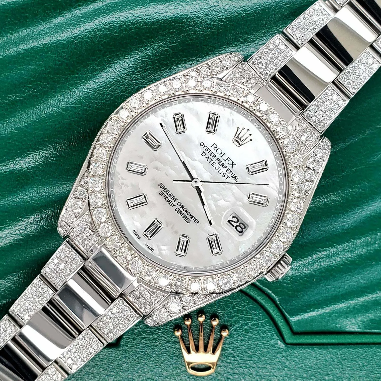 Rolex Datejust II 41mm 10.65CT Diamond Bezel/Case/Bracelet/White MOP Baguette  TFJ-142508715