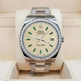 Rolex Datejust II 41mm 5ct Diamond Bezel/Bracelet/Emerald Baguette Satin Linen TFJ-142508708