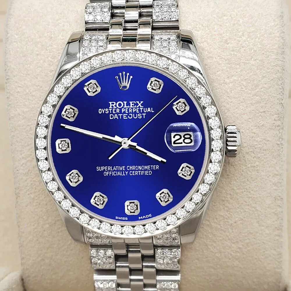 Rolex Datejust Midsize 31mm 3.30ct Diamond Bezel/Bracelet/Nay Blue Dial Watch TFJ-142508190