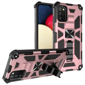 Samsung Galaxy A02s Case [Military Grade] Ring Car Mount Kickstand Hybrid Hard PC Soft TPU Shockproof Protective Case - Rose Gold