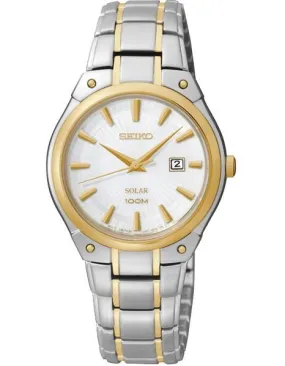 Seiko Ladies Solar Dress Watch - White Sunray Dial - Two-Toned