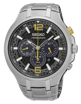 Seiko Mens Recraft Solar Sport Chronograph - Carbon Fiber Dial - Bracelet