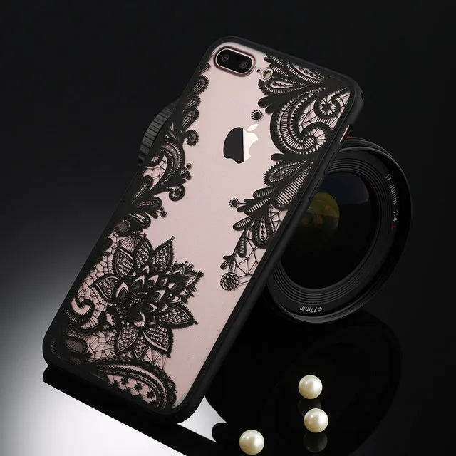 Sexy Retro Floral Phone Case For Apple iPhone 7 6 6s 5 5s SE Plus Lace Flower Hard PC TPU Cases Back Cover Capa For iPhone7Plus