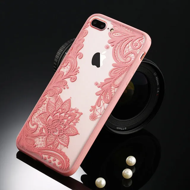 Sexy Retro Floral Phone Case For Apple iPhone 7 6 6s 5 5s SE Plus Lace Flower Hard PC TPU Cases Back Cover Capa For iPhone7Plus