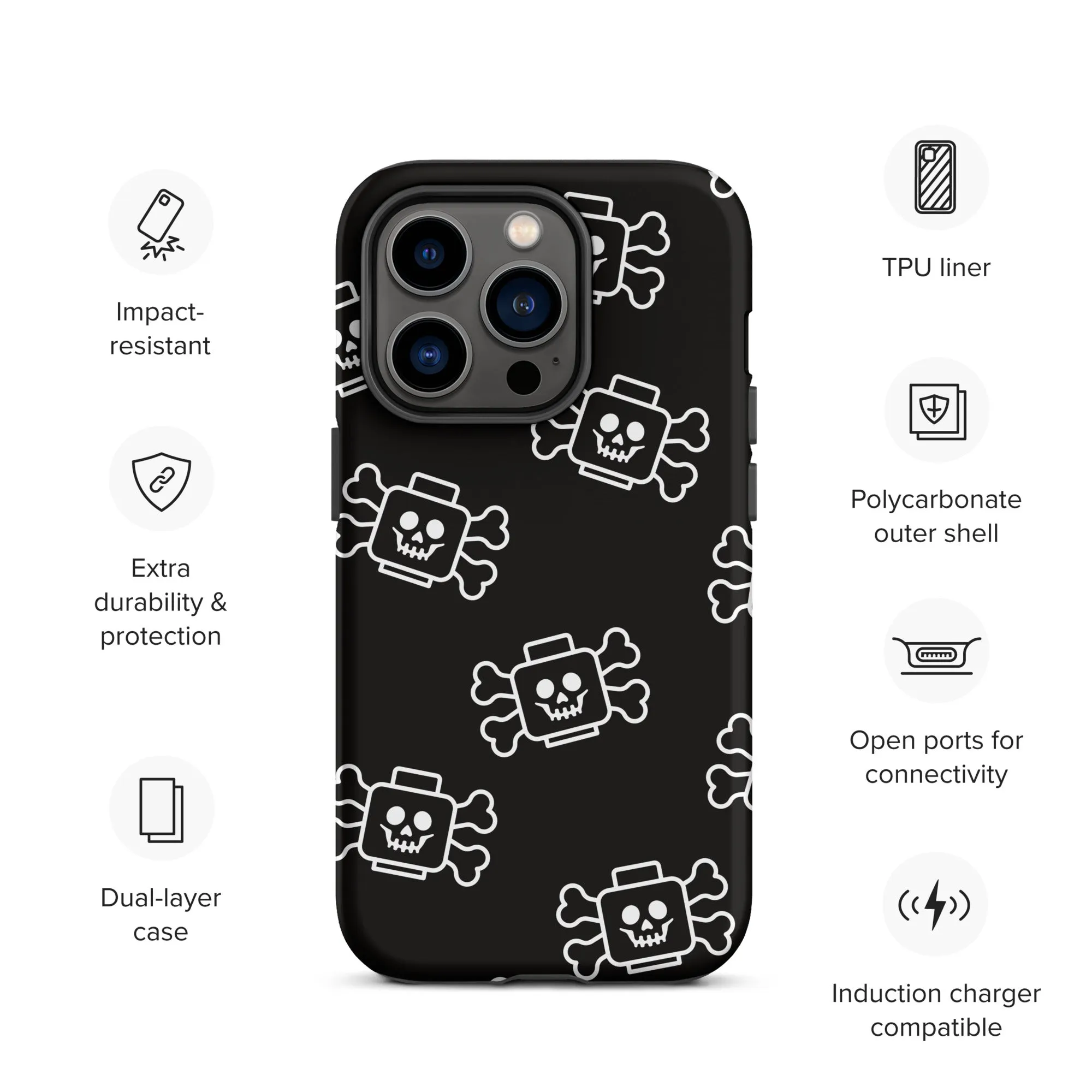 Skeleton Skull Crossbones Pirate Minifigure Brick Head Tough Case for iPhone®