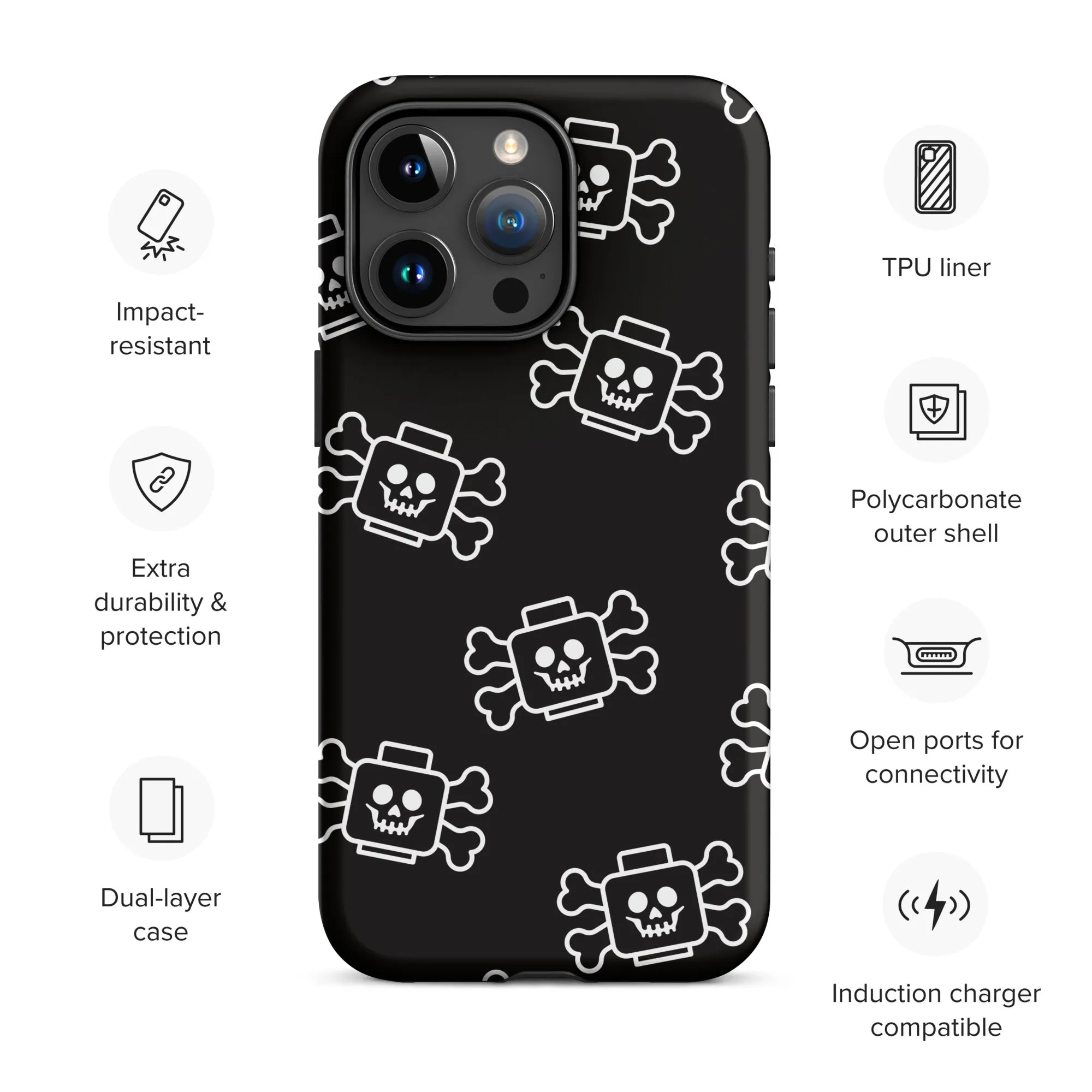 Skeleton Skull Crossbones Pirate Minifigure Brick Head Tough Case for iPhone®