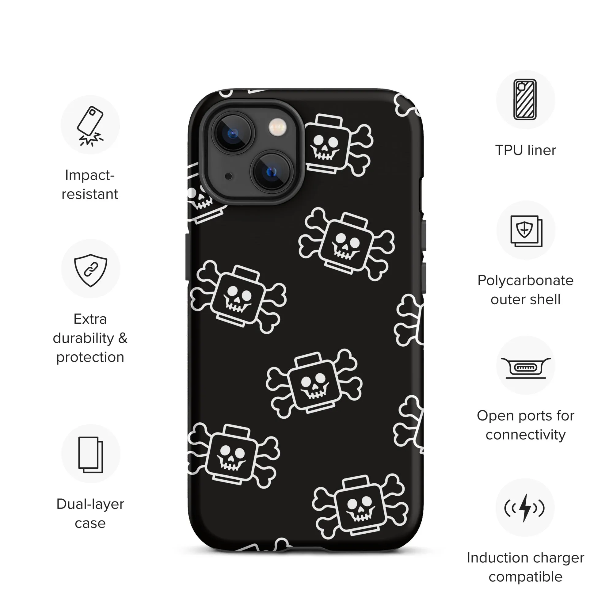 Skeleton Skull Crossbones Pirate Minifigure Brick Head Tough Case for iPhone®