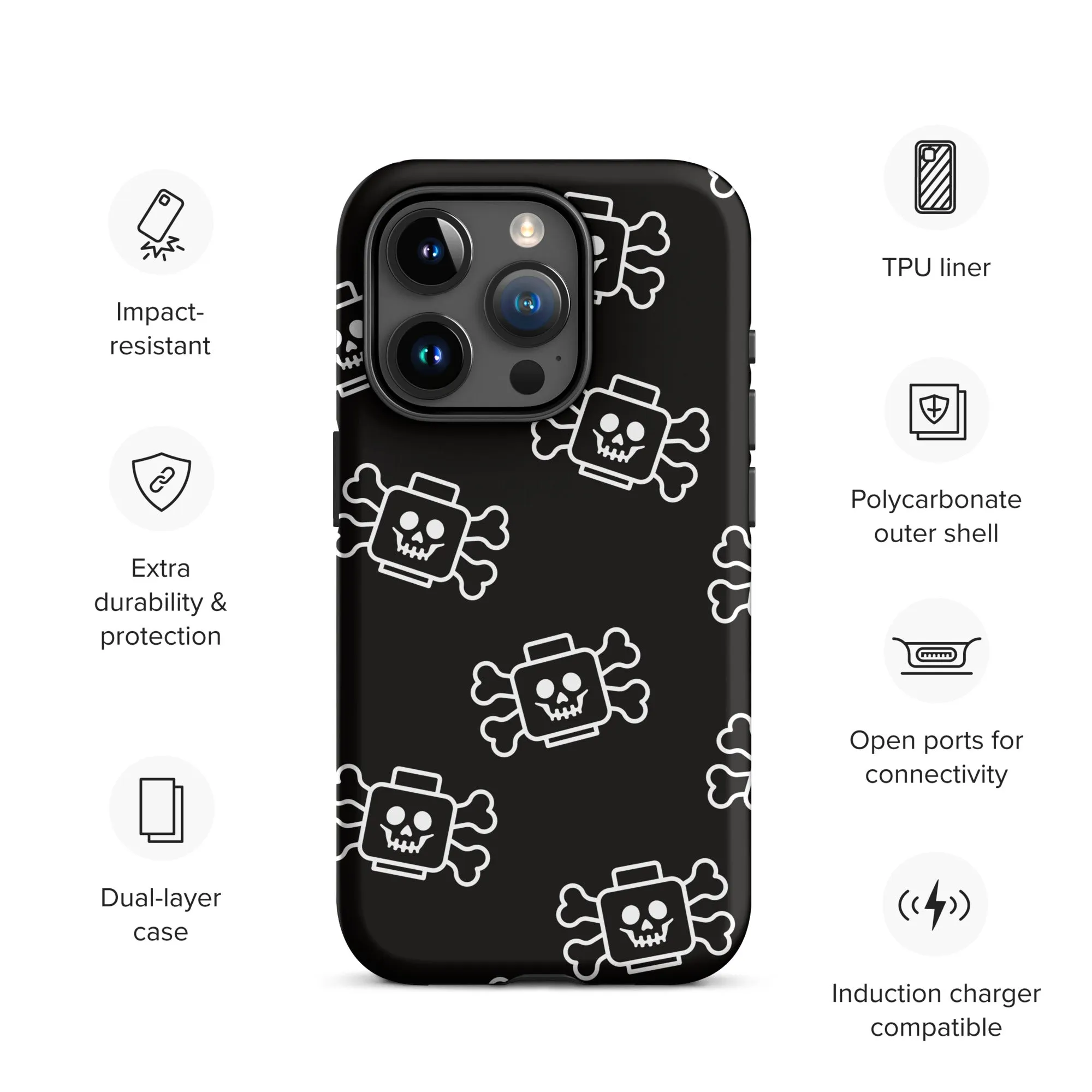 Skeleton Skull Crossbones Pirate Minifigure Brick Head Tough Case for iPhone®