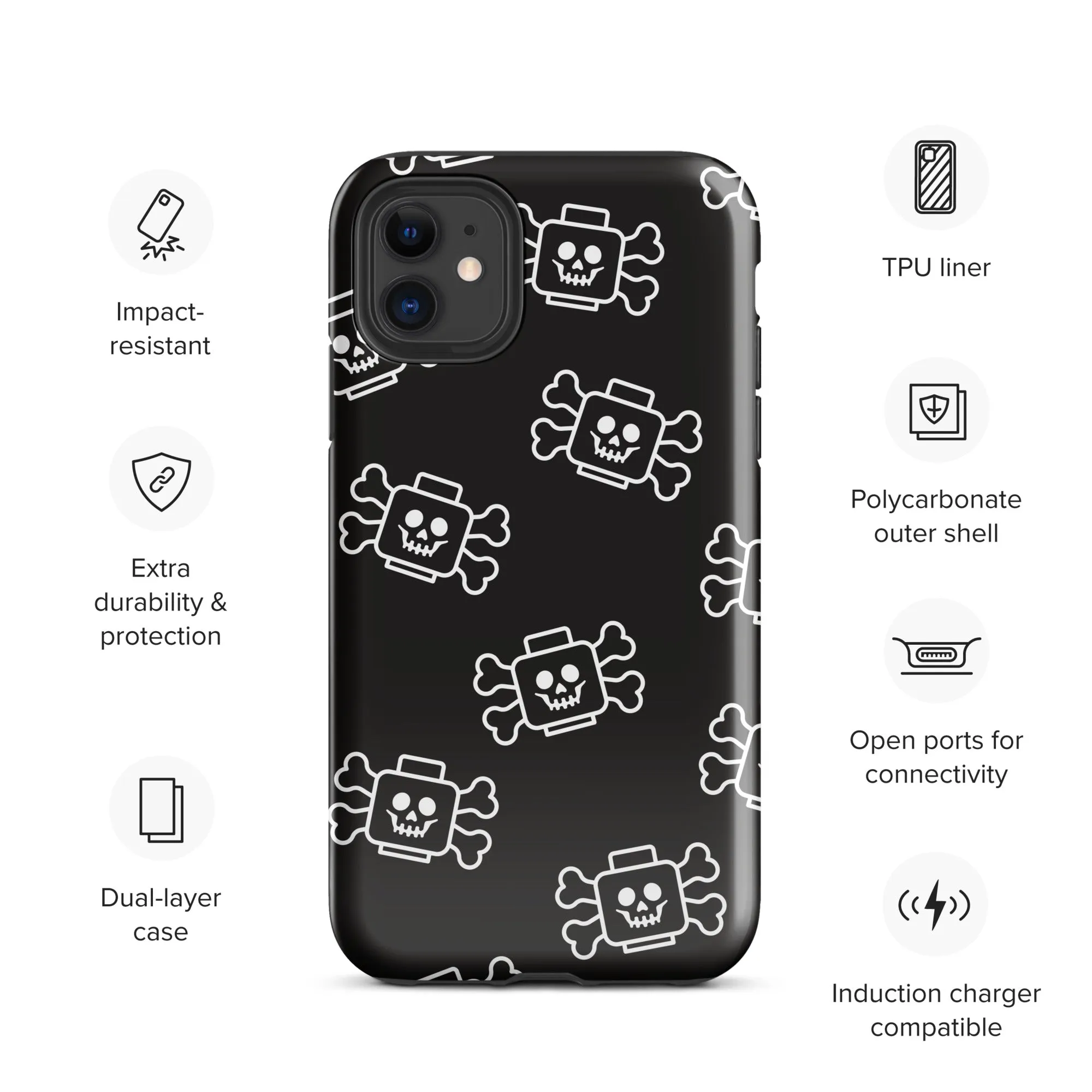 Skeleton Skull Crossbones Pirate Minifigure Brick Head Tough Case for iPhone®