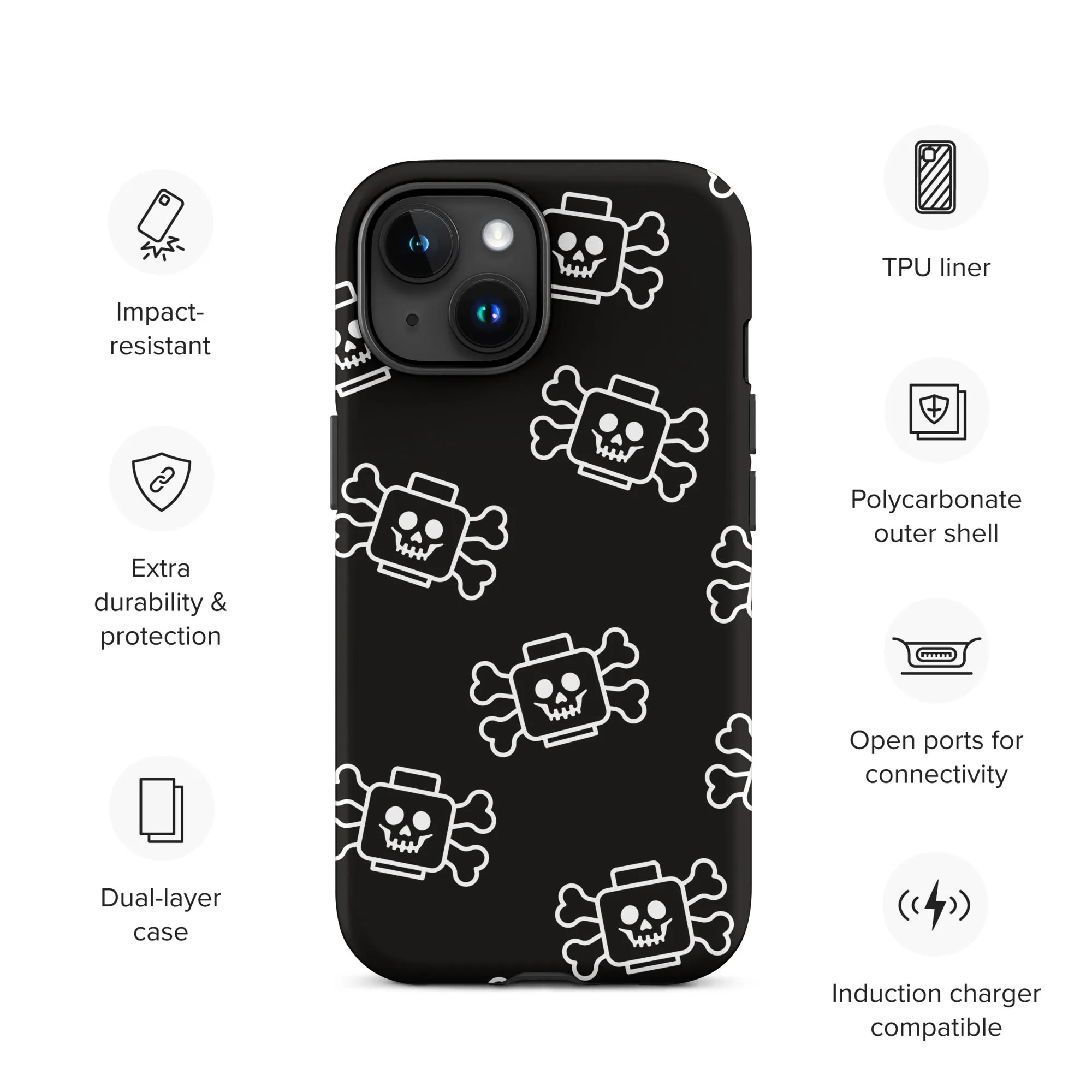 Skeleton Skull Crossbones Pirate Minifigure Brick Head Tough Case for iPhone®