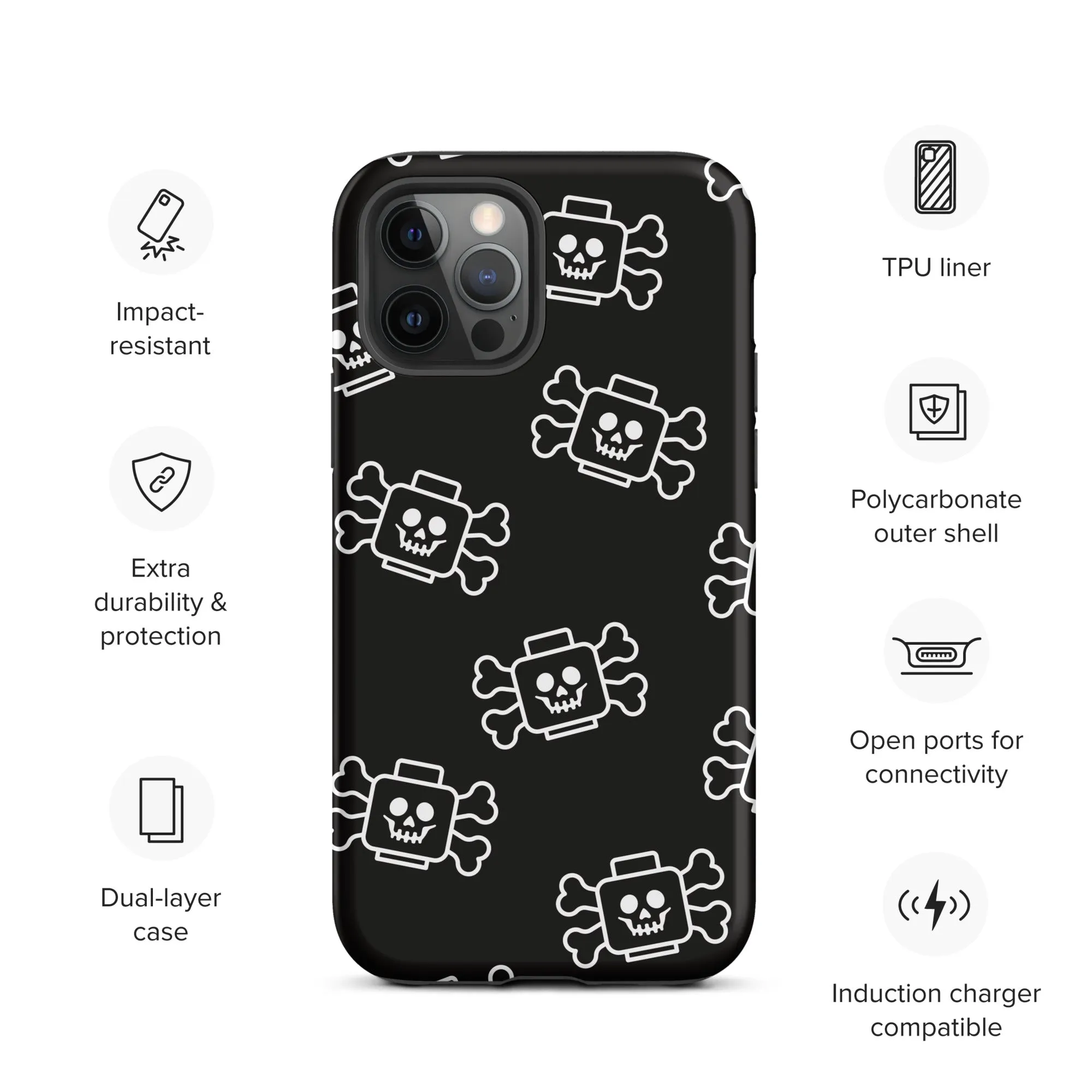 Skeleton Skull Crossbones Pirate Minifigure Brick Head Tough Case for iPhone®