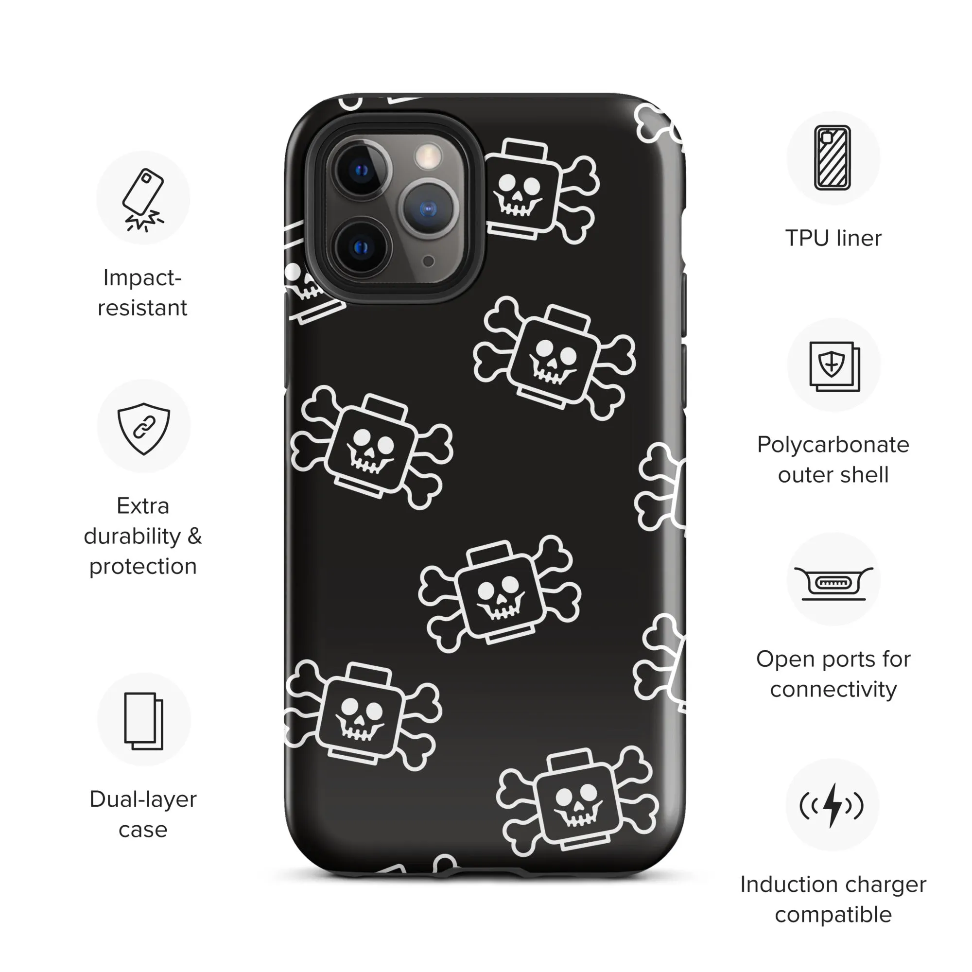 Skeleton Skull Crossbones Pirate Minifigure Brick Head Tough Case for iPhone®