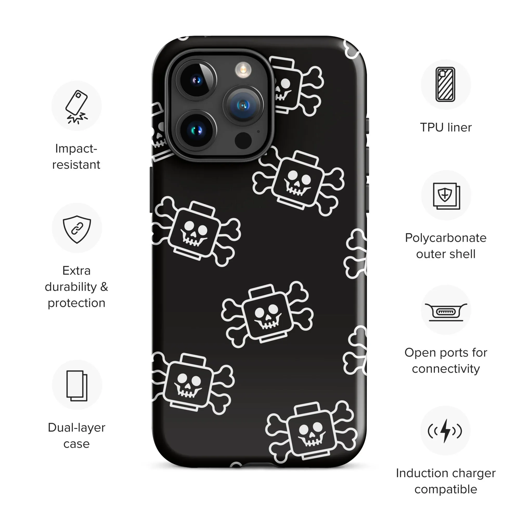 Skeleton Skull Crossbones Pirate Minifigure Brick Head Tough Case for iPhone®