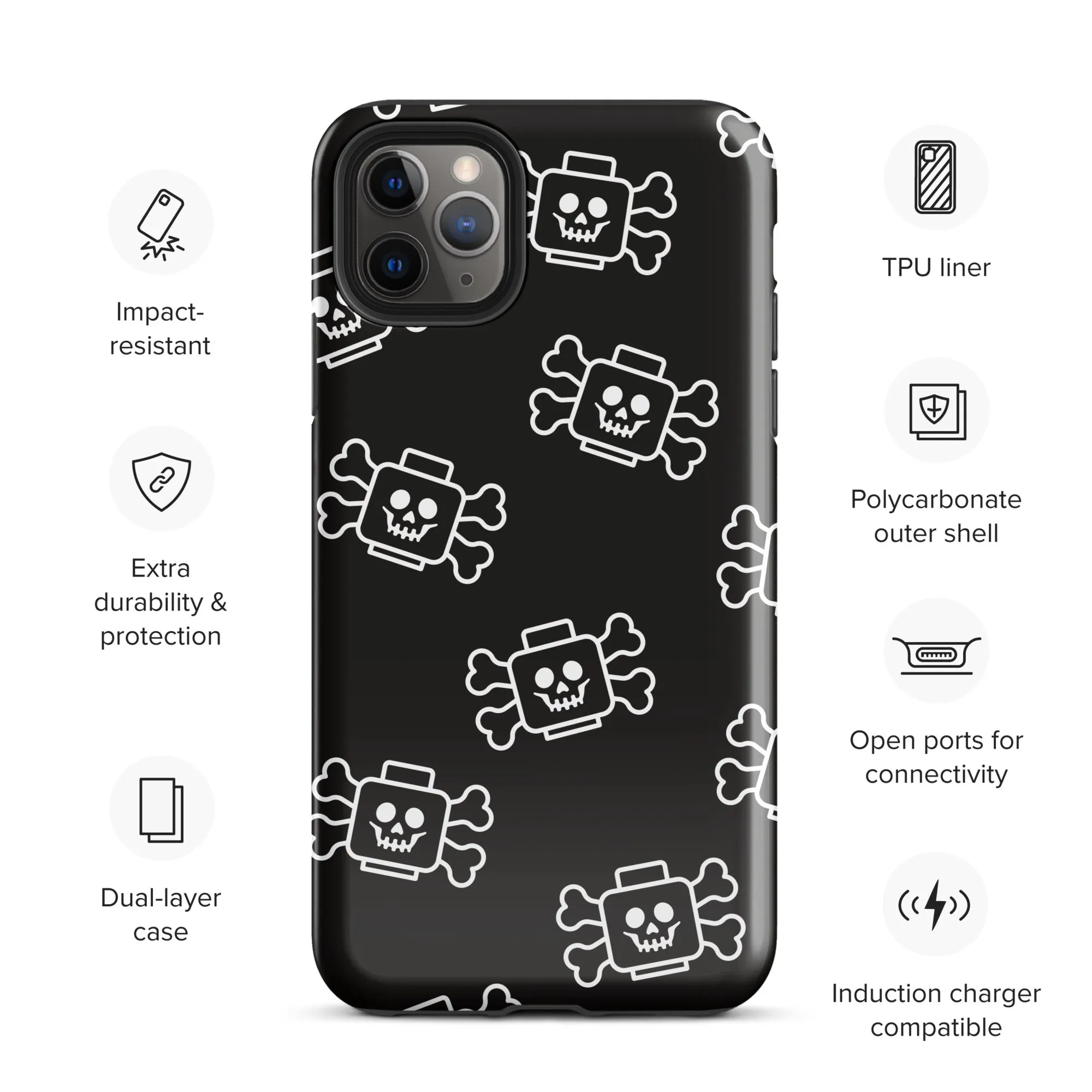 Skeleton Skull Crossbones Pirate Minifigure Brick Head Tough Case for iPhone®