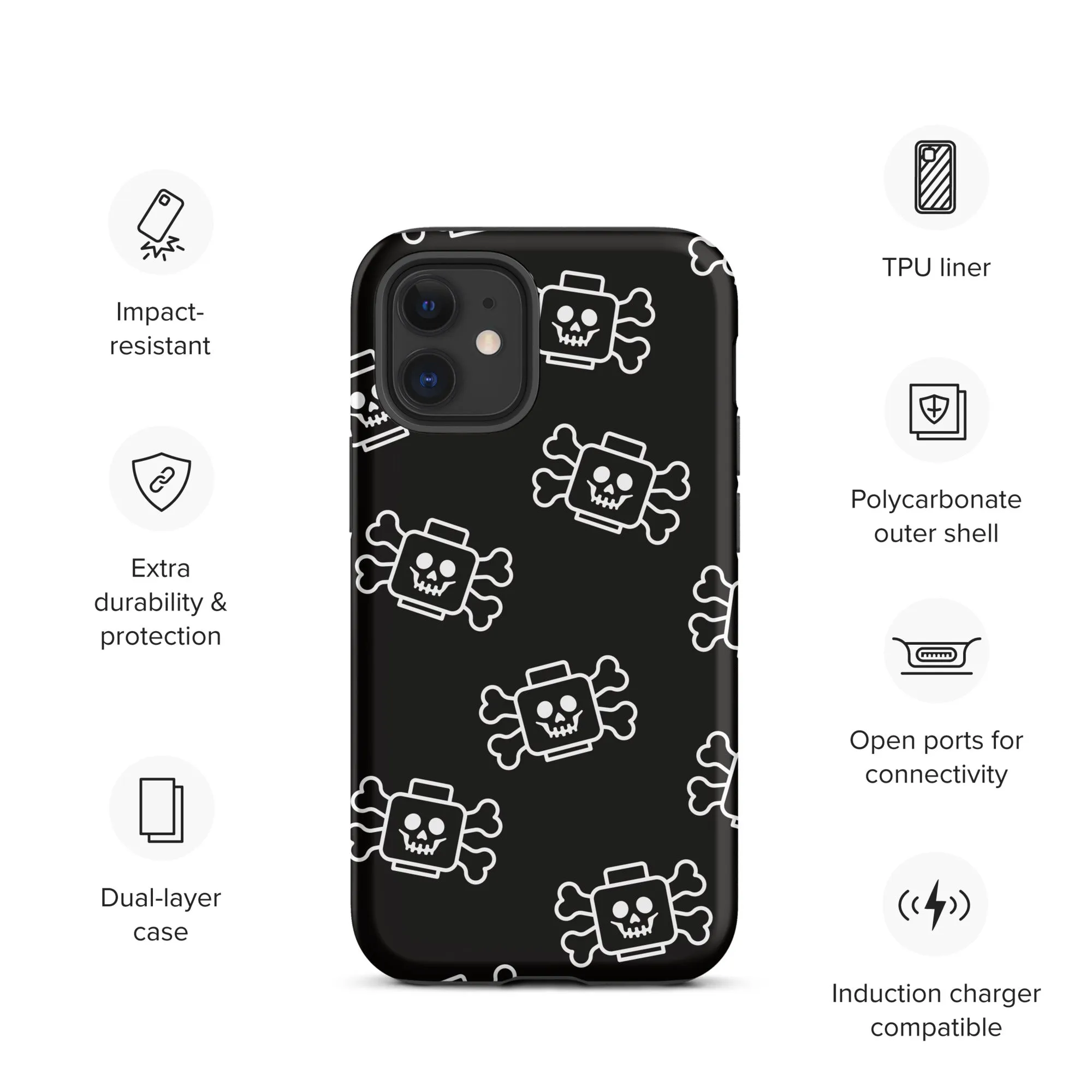 Skeleton Skull Crossbones Pirate Minifigure Brick Head Tough Case for iPhone®