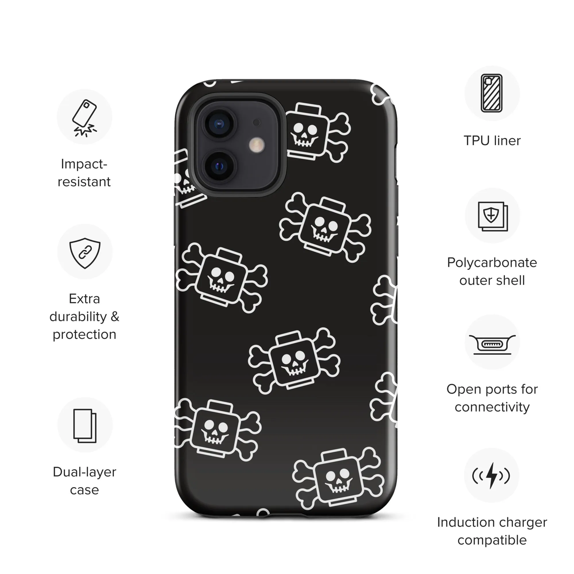 Skeleton Skull Crossbones Pirate Minifigure Brick Head Tough Case for iPhone®