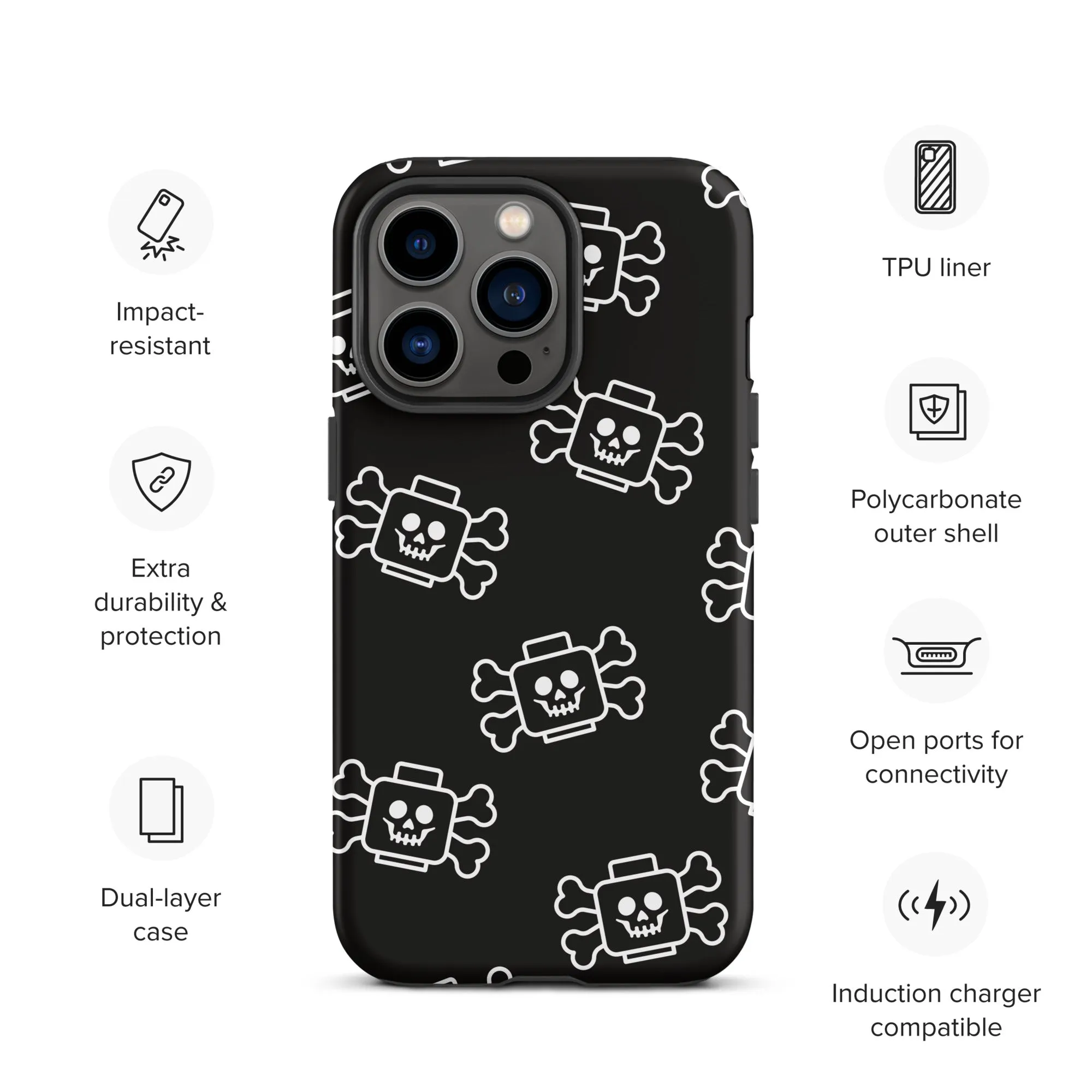 Skeleton Skull Crossbones Pirate Minifigure Brick Head Tough Case for iPhone®